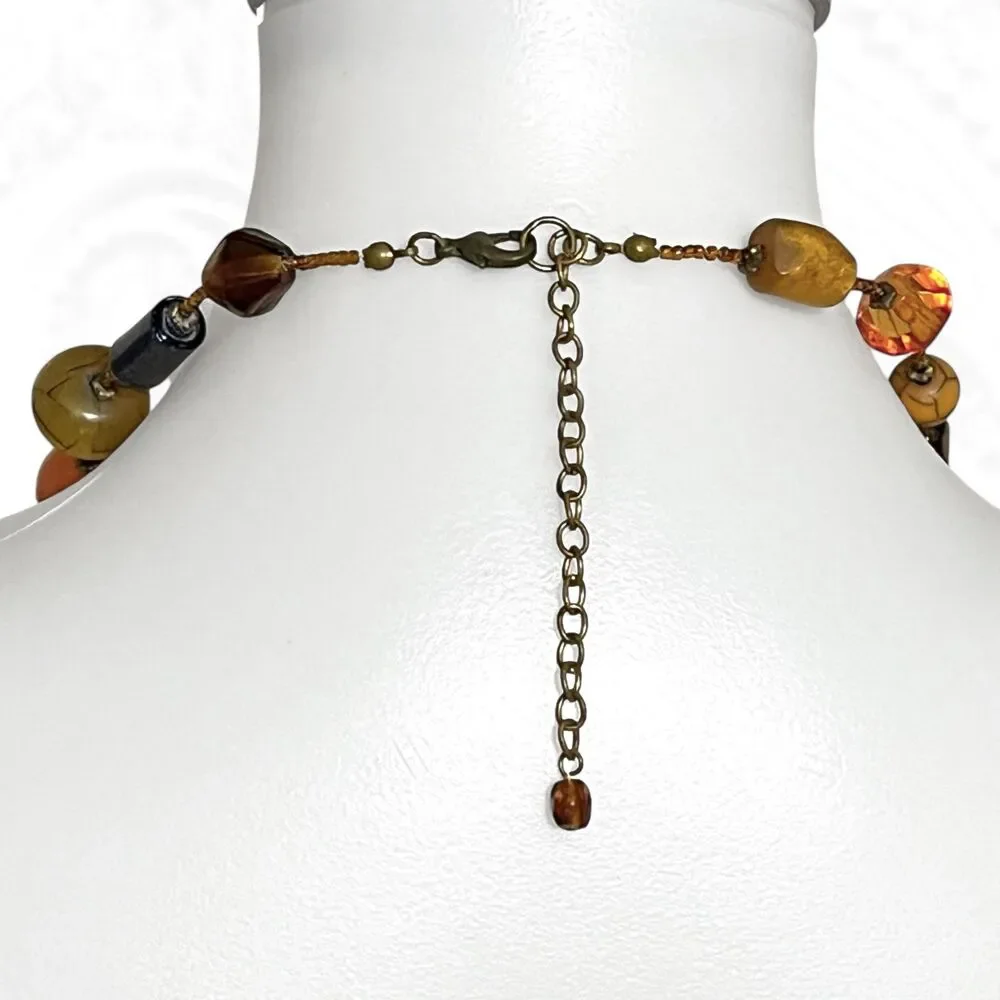 VTG Mixed Media Beaded Necklace Long Layering Boho Chunky Glass Glitter Autumn